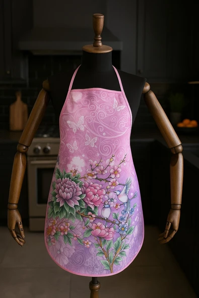 Dijital Baskılı Su Sıvı Geçirmez Leke Tutmaz Mutfak Önlüğü Violet Sparrow - Resim 3