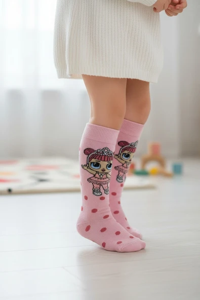 Bebekli Kız Çocuk Dizaltı Çorap - Resim 4