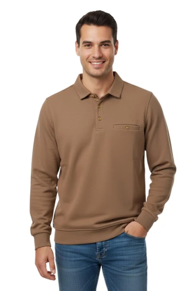 Erkek Gömlek Yaka Petek Doku Cepli Regular Fit Sweatshirt BGL-ST04956 ürün görseli