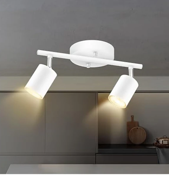 Rsylight Retro Beyaz Metal 2 Li Led spot Tavan Plofyoner 180 Derece Hareketli Günışığı Ampullü ürün görseli