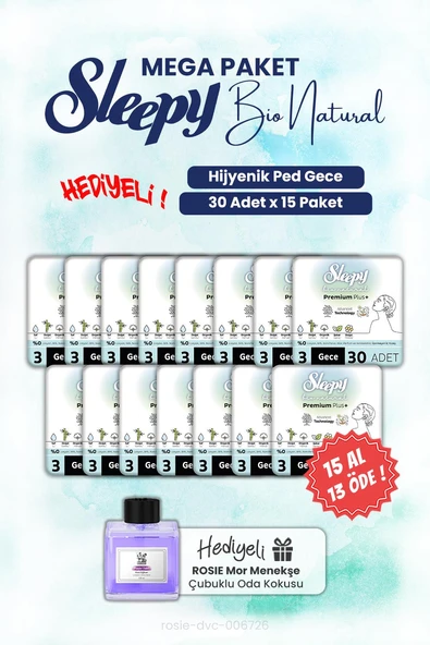 Sleepy Hijyenik Ped 15 AL 13 ÖDE 30'lu Bio Natural Gece ve ROSIE oda kokusu ürün görseli