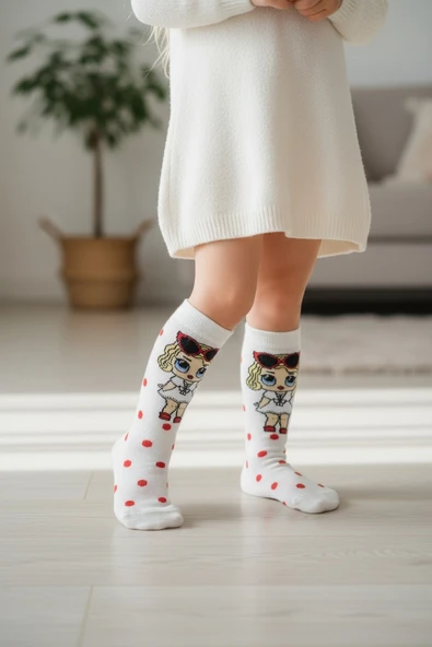 Bebekli Kız Çocuk Dizaltı Çorap - Resim 8
