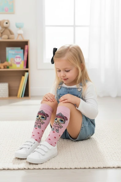 Bebekli Kız Çocuk Dizaltı Çorap - Resim 7