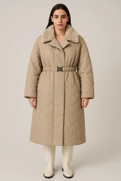 Yakası Kendi Renginde Kürklü Kışlık Mont/Trençkot ürün görseli 1