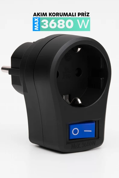 Tekli Topraklı Akım Korumalı Priz Işıklı Anahtarlı Aşırı Gerilim Korumalı Emniyetli Priz 3860 Watt ürün görseli 1