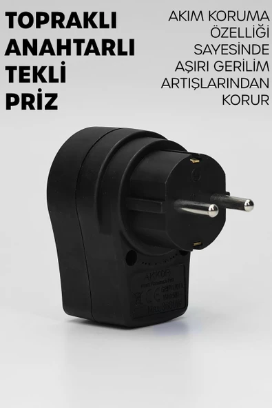 Tekli Topraklı Akım Korumalı Priz Işıklı Anahtarlı Aşırı Gerilim Korumalı Emniyetli Priz 3860 Watt - Resim 4