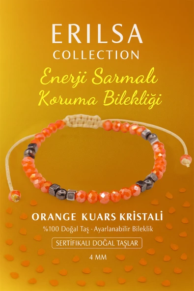 Sertifikalı Enerji Sarmalı Koruma Bilekliği - Orange Kuvars Kristali ve Terahertz Taşı ürün görseli