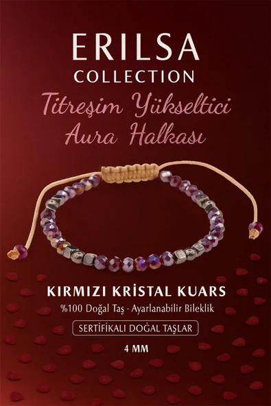 Sertifikalı Titreşim Yükseltici Aura Halkası Enerji Bilekliği - Kırmızı Kuvars Kristali Terahertz ürün görseli