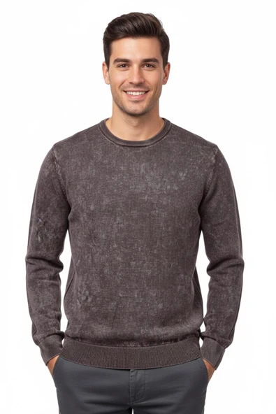 Erkek Spor Sıfır Yaka Taşlama Yıkamalı Regular Fit Kazak BGL-ST04952 ürün görseli 1