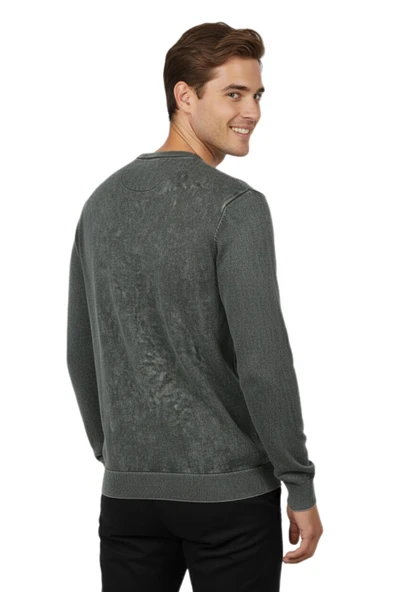 Erkek Spor Sıfır Yaka Taşlama Yıkamalı Regular Fit Kazak BGL-ST04952 - Resim 10