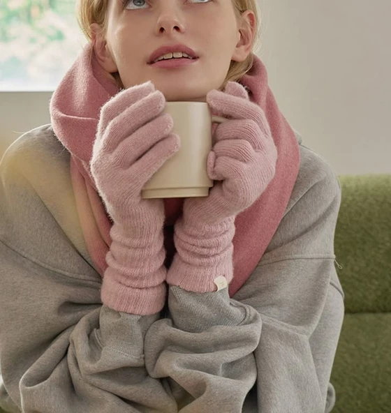 Kışlık Tiriko Kadın Eldiven Pembe Eldiven - Resim 2