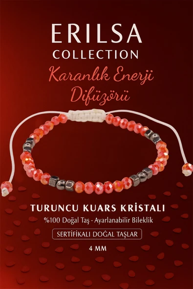 Sertifikalı Karanlık Enerji Difüzörü Koruma Bilekliği - Turuncu Kuvars Kristali ve Terahertz Taşı ürün görseli