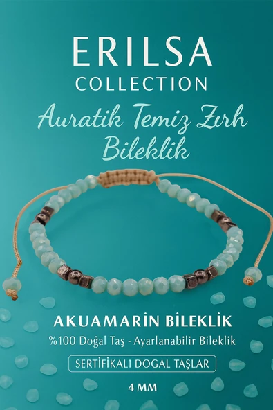 Sertifikalı Auratik Temiz Zırh Enerji Kalkanı Bilekliği - Akuamarin ve Terahertz Taşı ürün görseli