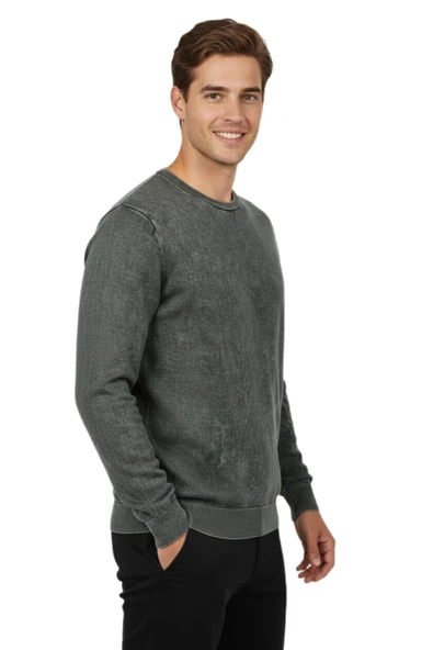 Erkek Spor Sıfır Yaka Taşlama Yıkamalı Regular Fit Kazak BGL-ST04952 - Resim 7