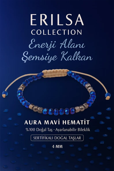 Sertifikalı Enerji Alanı Şemsiye Kalkanı Koruyucu Bilekliği -Aura Mavi Hematit Taşı ürün görseli