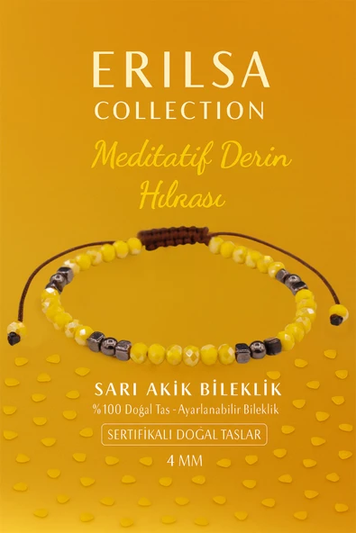 Sertifikalı Meditatif Derin Huzur Enerji Bilekliği – Sarı Akik Doğal Taşı (İnce Model) ürün görseli