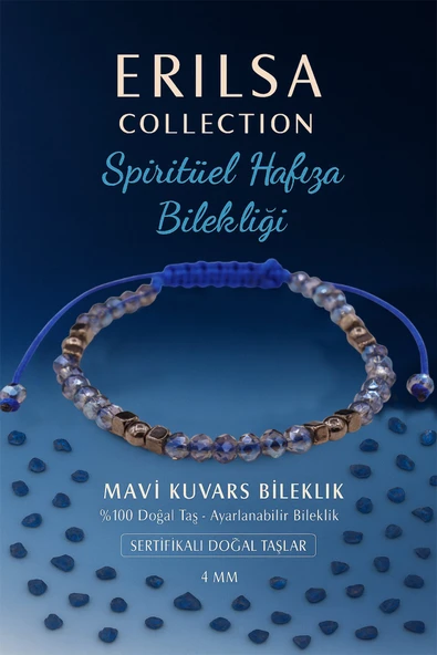 Sertifikalı Spiritüel Hafıza Enerji Bilekliği – Mavi Kuvars Doğal Taşı (İnce Model) ürün görseli
