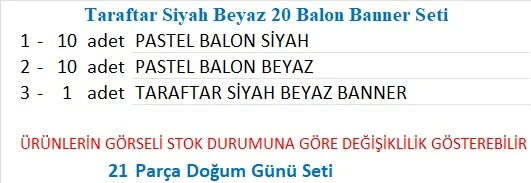 Tarafar Siyah Beyaz 20 Balon Banner Seti - Resim 2