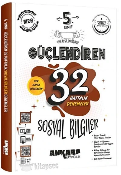 5.SINIF SOSYAL BİLGİLER GÜÇLENDİREN 32 HAFTALIK DENEMELER ANKARA YAYIN ürün görseli