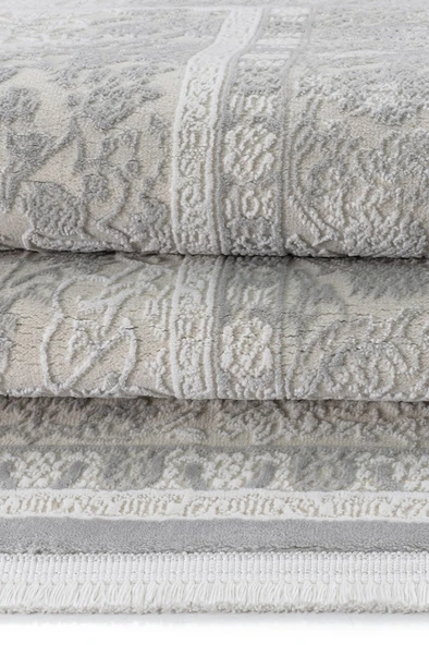 Klasik Medalyon Tasarımlı Pamuk Tabanlı Salon - Oturma Odası Gri Renk Halı - Resim 8