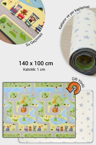 Wellgro Oyun Matı, 140x100x1 cm Çift Taraflı Rulo Oyun Halısı - Resim 2