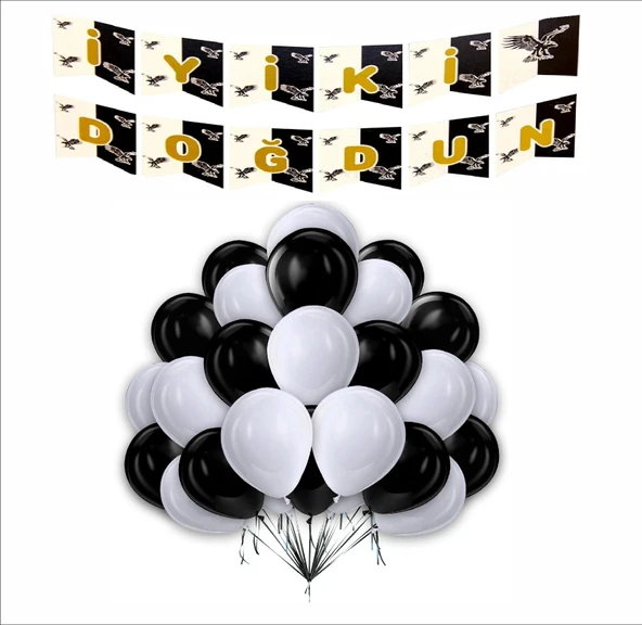 Tarafar 5 Siyah- 5 Beyaz Balon Banner Seti ürün görseli