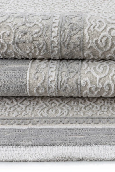 Osmanlı Medalyonlu Halı Desenli Pamuk Tabanlı Salon - Oturma Odası  Gri Renk Halı - Resim 7