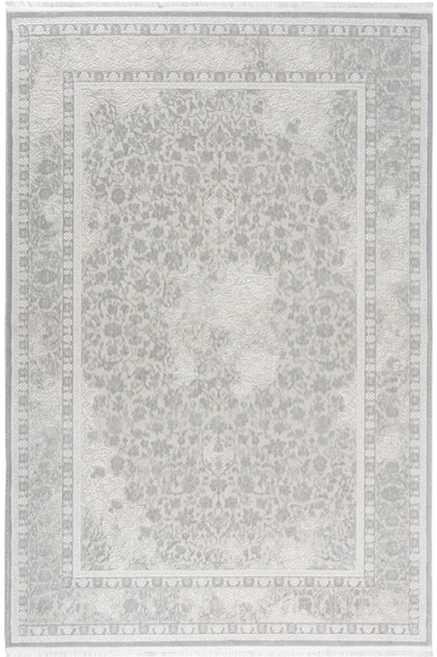 Klasik Medalyon Tasarımlı Pamuk Tabanlı Salon - Oturma Odası Gri Renk Halı - Resim 2