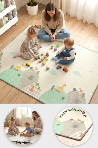 Wellgro Oyun Matı, 200x140x1 cm Çift Taraflı Rulo Oyun Halısı ürün görseli 1