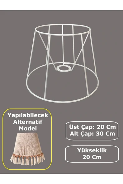 Konik Abajur Teli İskeleti Beyaz Statik Boyalı E27 (Çap 30 Cm) ürün görseli