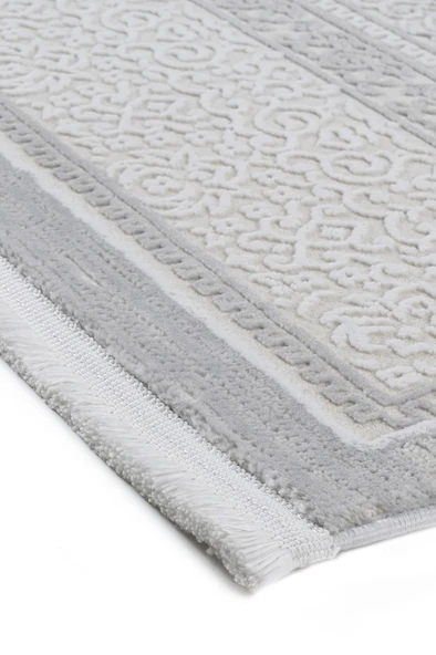 Osmanlı Medalyonlu Halı Desenli Pamuk Tabanlı Salon - Oturma Odası  Gri Renk Halı - Resim 8