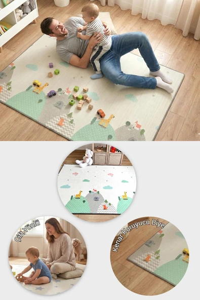 Wellgro Oyun Matı, 140x100x1 cm Çift Taraflı Rulo Oyun Halısı ürün görseli 1