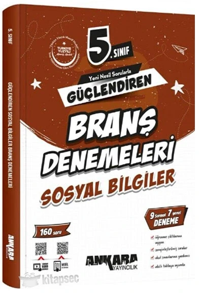 5.SINIF SOSYAL BİLGİLER GÜÇLENDİREN BRANŞ DENEMELERİ ANKARA YAYIN ürün görseli 1