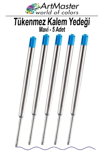 Tükenmez Kalem Yedeği Mavi 5 Adet Metal Tükenmez Kalem İçi Mavi Yedek Tükenmez Ofis Jel Kalem İçi Kalem İçi Okul ürün görseli
