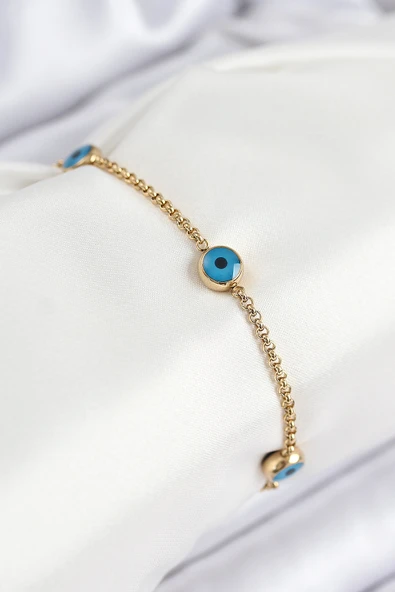 316L Çelik Nazar Boncuğu Model Gold Renk Kadın Bileklik ürün görseli 1
