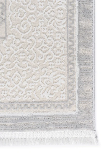 Osmanlı Medalyonlu Halı Desenli Pamuk Tabanlı Salon - Oturma Odası  Gri Renk Halı - Resim 5