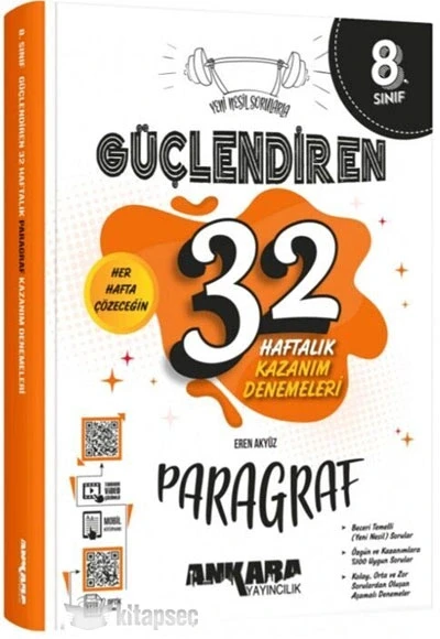8.SINIF PARAGRAF GÜÇLENDİREN 32 HAFTALIK KAZANIM DENEMELERİ ANKARA YAYIN ürün görseli