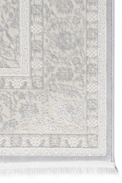 Klasik Medalyon Tasarımlı Pamuk Tabanlı Salon - Oturma Odası Gri Renk Halı - Resim 5