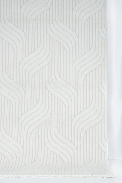 Dalga Desenli Geometrik Motif Tasarımlı Pamuk Tabanlı Salon - Oturma Odası  Krem Renk Halı - Resim 3