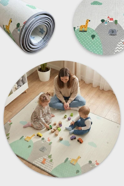 Wellgro Oyun Matı, 140x100x1 cm Çift Taraflı Rulo Oyun Halısı - Resim 3