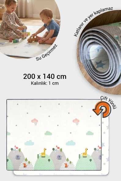 Wellgro Oyun Matı, 200x140x1 cm Çift Taraflı Rulo Oyun Halısı - Resim 2