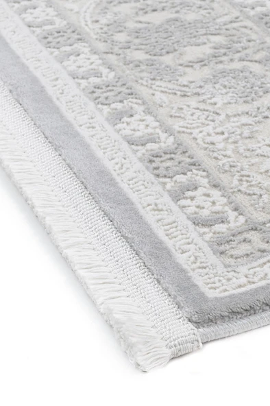 Klasik Medalyon Tasarımlı Pamuk Tabanlı Salon - Oturma Odası Gri Renk Halı - Resim 7