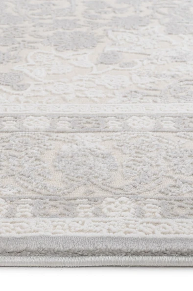 Klasik Medalyon Tasarımlı Pamuk Tabanlı Salon - Oturma Odası Gri Renk Halı - Resim 4