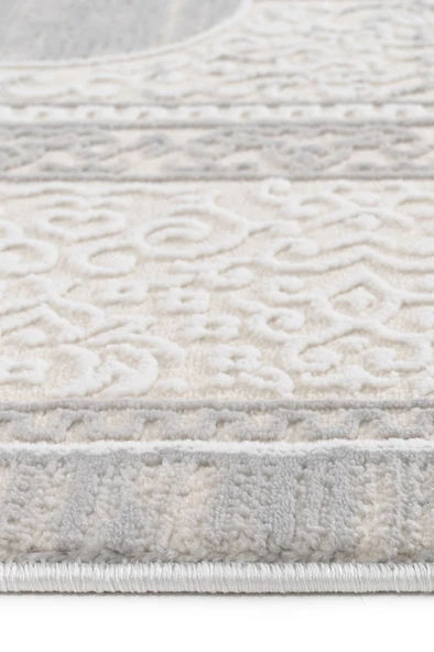 Osmanlı Medalyonlu Halı Desenli Pamuk Tabanlı Salon - Oturma Odası  Gri Renk Halı - Resim 4