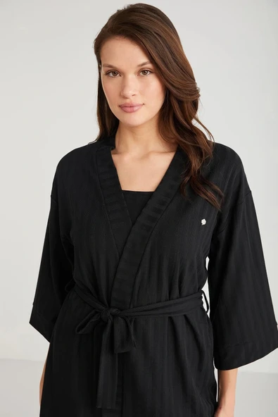 Penye Mood 3lü Kısa Kol Sabahlık Pijama Takımı - Resim 5