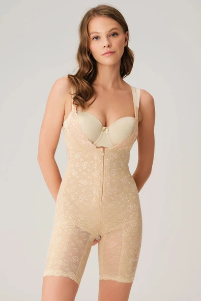 Arias Closet Toparlayıcı Vücut İnceltici Dikişli Fermuarlı Uzun Paca Altı Açık Sıkı Badi Korse - Resim 3