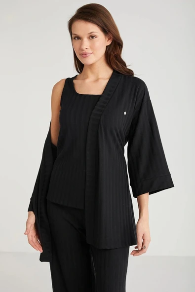 Penye Mood 3lü Kısa Kol Sabahlık Pijama Takımı ürün görseli