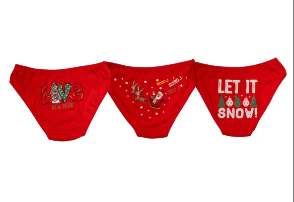 Arias Closet Kırmızı Yılbaşı Desenli 3lü Pamuklu Külot Takımı - Resim 3