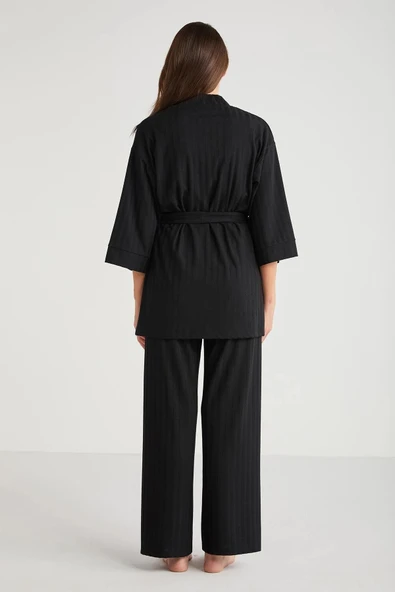 Penye Mood 3lü Kısa Kol Sabahlık Pijama Takımı - Resim 4