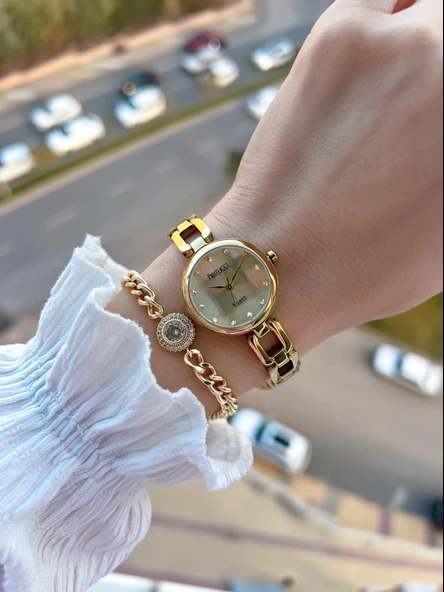 Ferrucci Küçük Vintage Kasa Çelik Kordon 2 Yıl Garantili 3 Atm Kadın Kol Saati+Bileklik FY.03644.1 - Resim 3